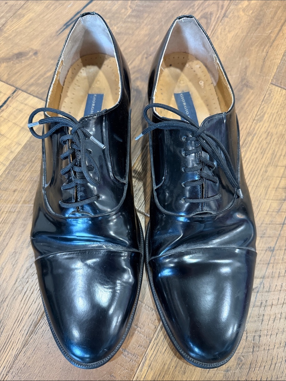 Giorgio Brutini Black Leather Cap-Toe Derby Lace-Up Shoes